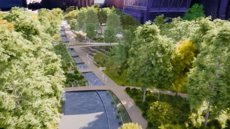 Mil árboles, un riachuelo, gradas y más seguridad: la reforma de AZCA, en detalle